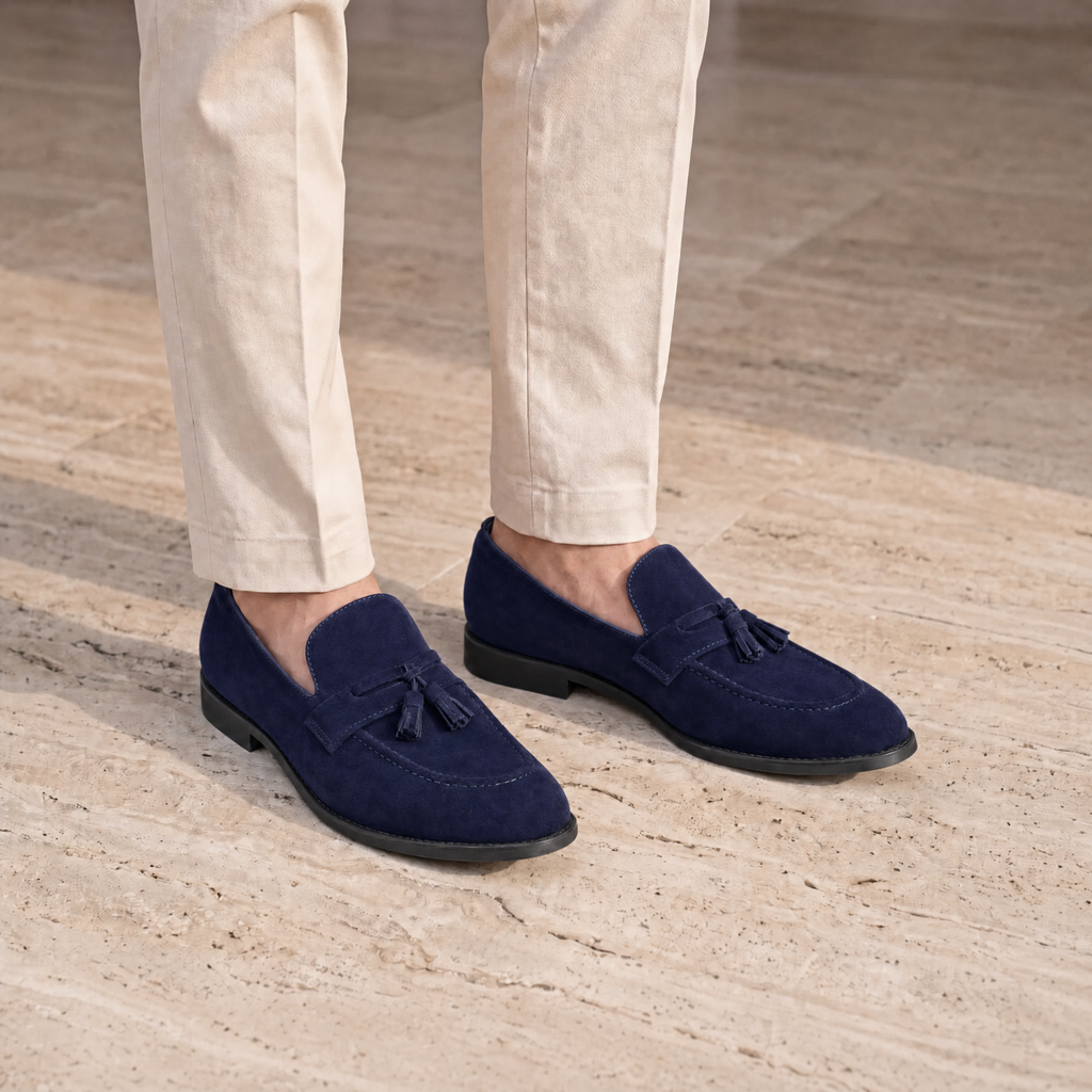 Mocasin azul con borlas de vestir